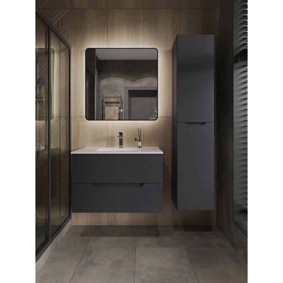 Пенал Orange Line Li-35Pug, 35 см, подвесной, правый, цвет графит матовый Soft Touch