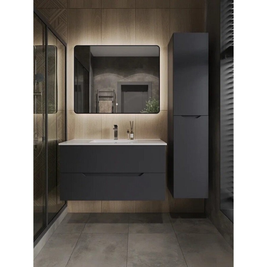 Пенал Orange Line Li-35Pug, 35 см, подвесной, правый, цвет графит матовый Soft Touch