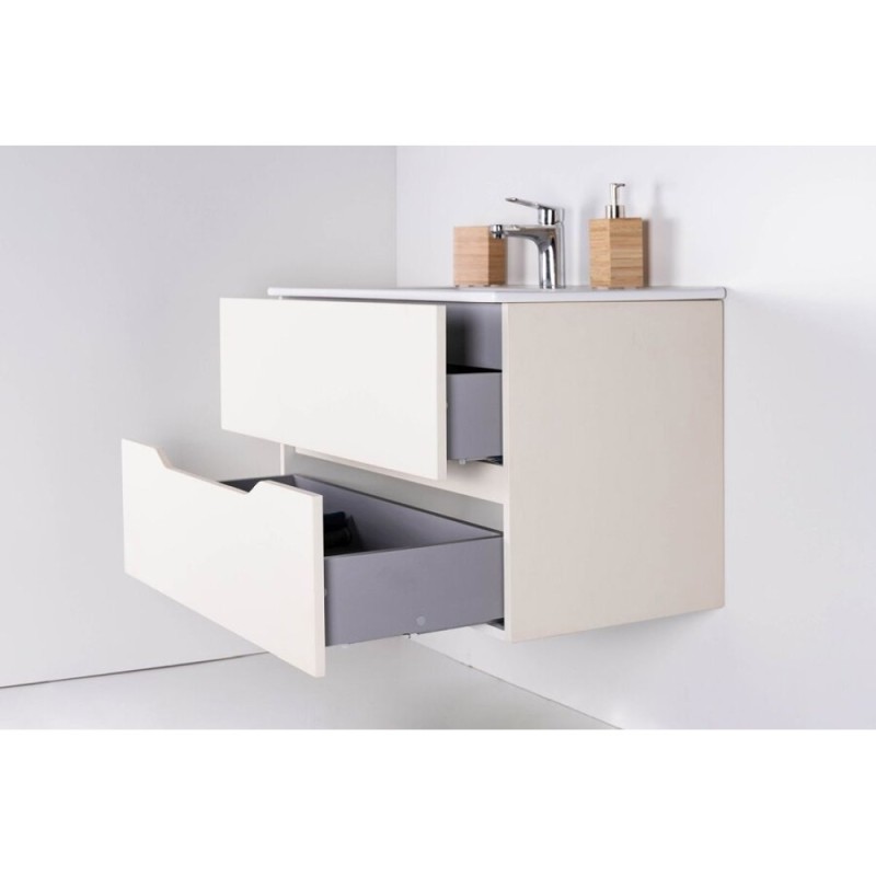 Тумба с раковиной Orange Line Li-60Tua+Ra, подвесная, айвори матовый Soft Touch