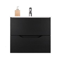 Тумба с раковиной Orange Line Li-60Tub+Ra, подвесная, чёрный матовый Soft Touch