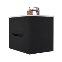 Тумба с раковиной Orange Line Li-60Tub+Ra, подвесная, чёрный матовый Soft Touch
