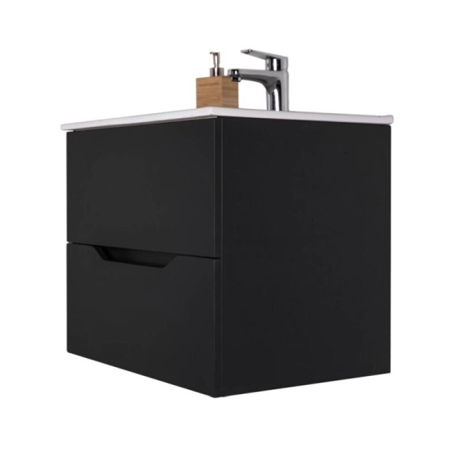 Тумба с раковиной Orange Line Li-60Tub+Ra, подвесная, чёрный матовый Soft Touch
