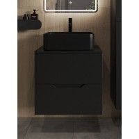 Тумба с раковиной Orange Line Li-60TubMDF+B02-460MB, 60 см, подвесная, черный матовый Soft Touch