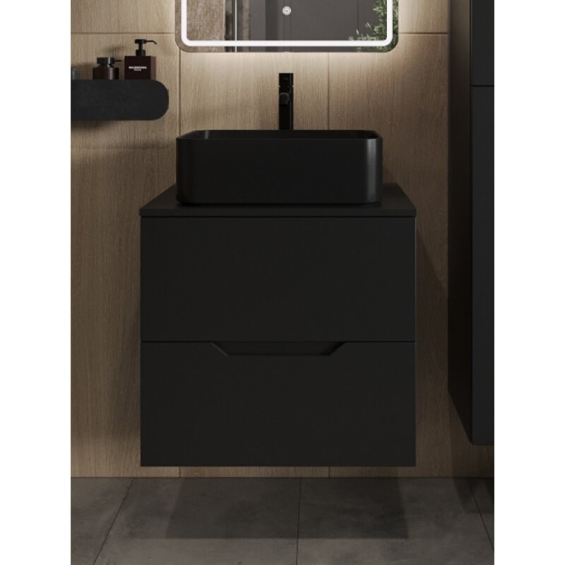 Тумба с раковиной Orange Line Li-60TubMDF+B02-460MB, 60 см, подвесная, черный матовый Soft Touch