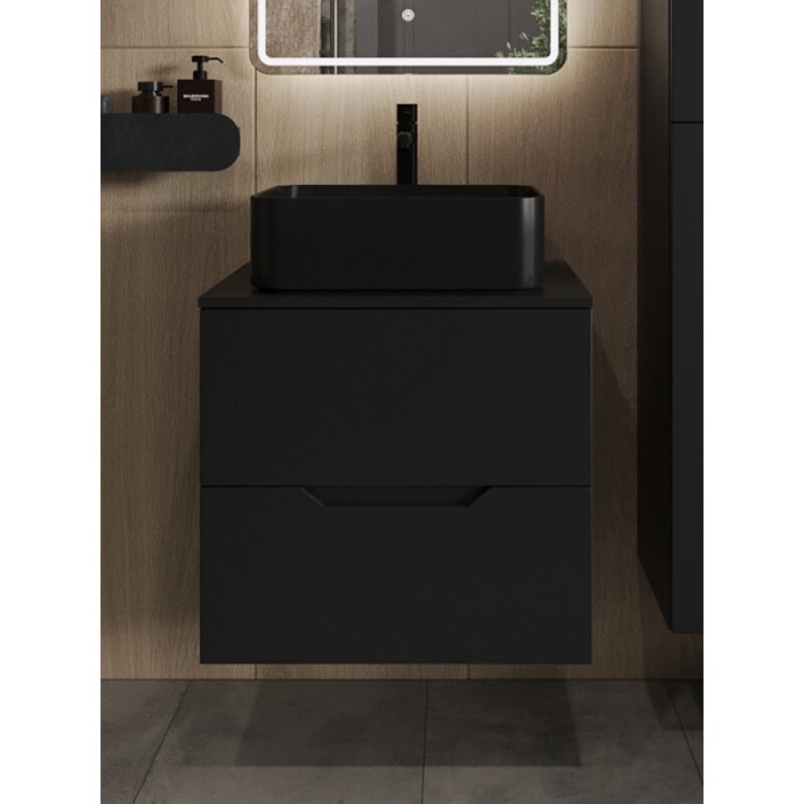 Тумба с раковиной Orange Line Li-60TubMDF+B02-460MB, 60 см, подвесная, черный матовый Soft Touch