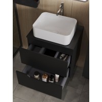 Тумба с раковиной Orange Line Li-60TubMDF+B02-460W, 60 см, подвесная, цвет черный матовый Soft Touch