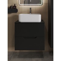 Тумба с раковиной Orange Line Li-60TubMDF+B02-460W, 60 см, подвесная, цвет черный матовый Soft Touch