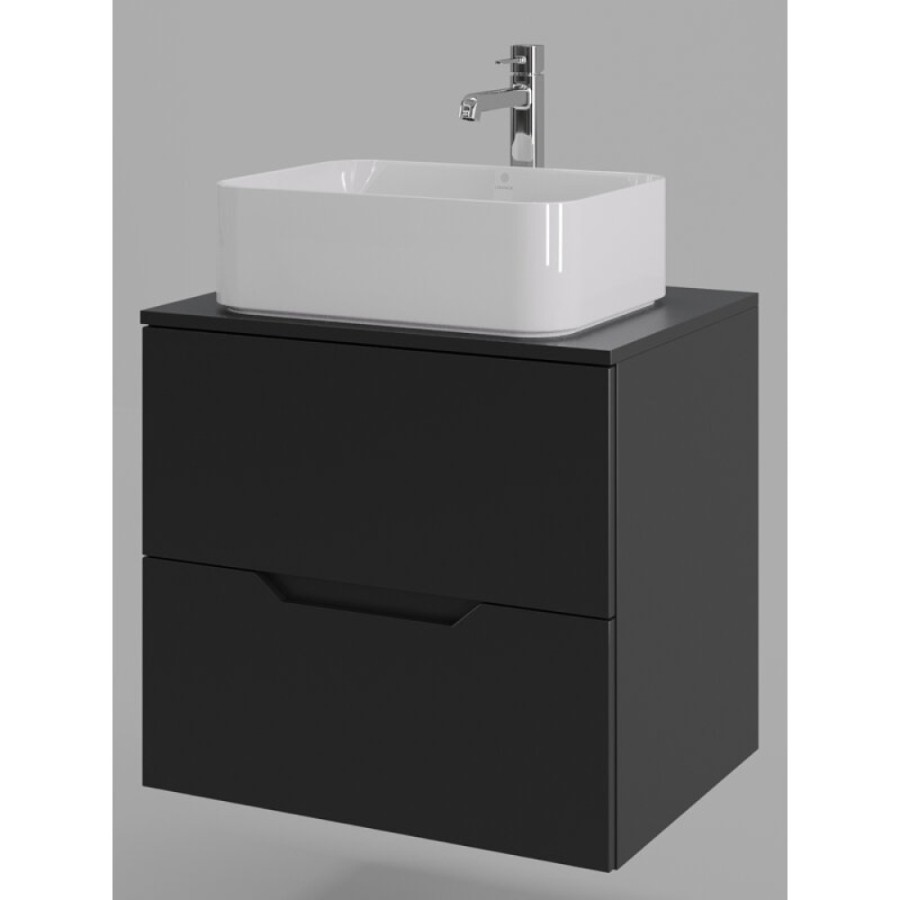 Тумба с раковиной Orange Line Li-60TubMDF+B02-460W, 60 см, подвесная, цвет черный матовый Soft Touch