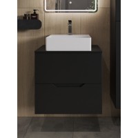 Тумба с раковиной Orange Line Li-60TubMDF+B04-405W, 60 см, подвесная, цвет черный матовый Soft Touch