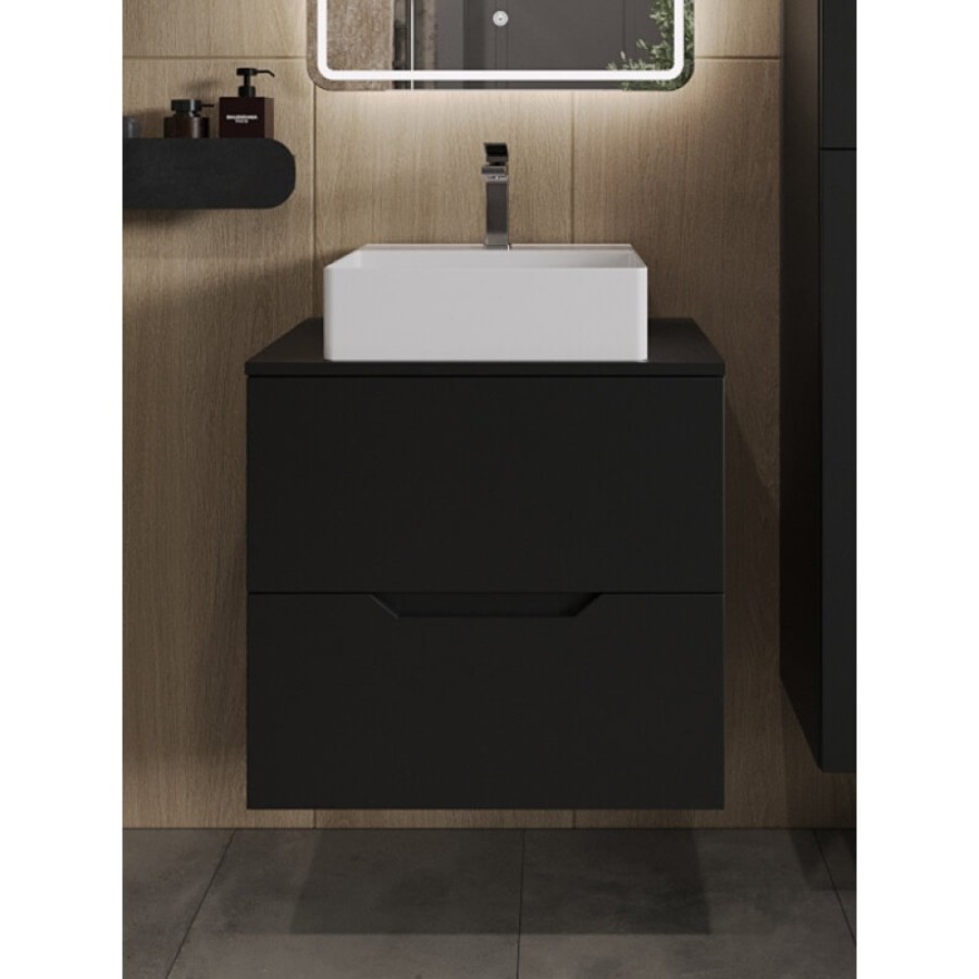 Тумба с раковиной Orange Line Li-60TubMDF+B04-405W, 60 см, подвесная, цвет черный матовый Soft Touch