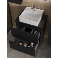 Тумба с раковиной Orange Line Li-60TubMDF+B04-405W, 60 см, подвесная, цвет черный матовый Soft Touch