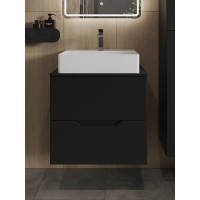 Тумба с раковиной Orange Line Li-60TubMDF+B04-500W, 60 см, подвесная, цвет черный матовый Soft Touch