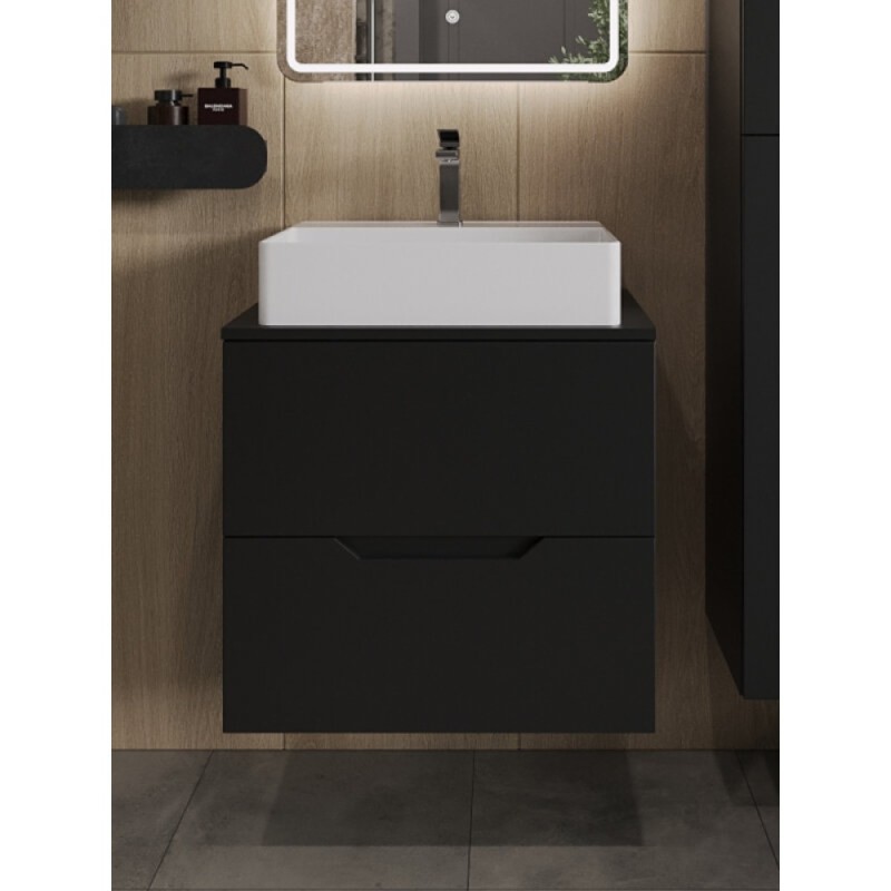 Тумба с раковиной Orange Line Li-60TubMDF+B04-500W, 60 см, подвесная, цвет черный матовый Soft Touch