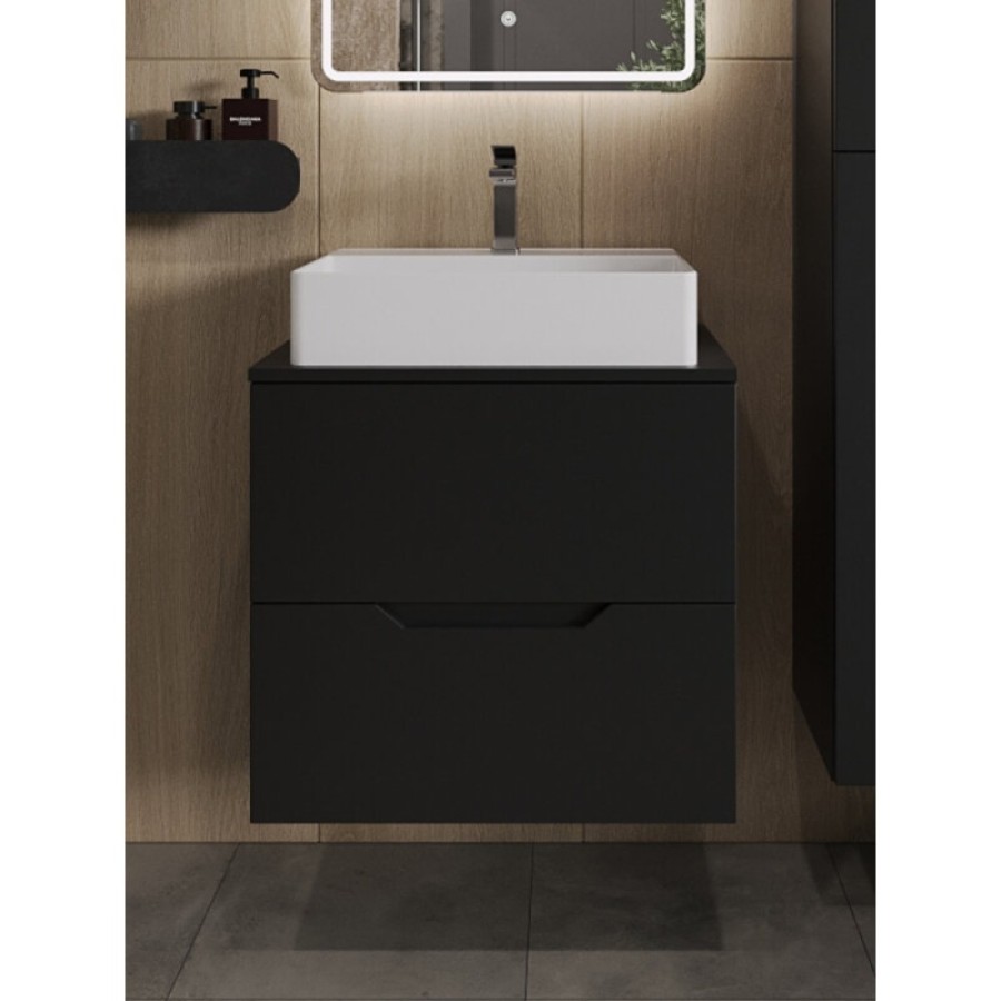 Тумба с раковиной Orange Line Li-60TubMDF+B04-500W, 60 см, подвесная, цвет черный матовый Soft Touch