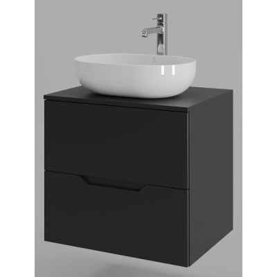 Тумба с раковиной Orange Line Li-60TubMDF+B05-480W, 60 см, подвесная, цвет черный матовый Soft Touch