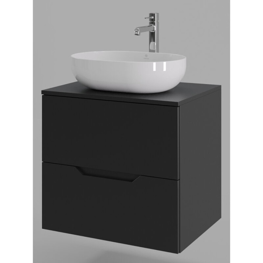 Тумба с раковиной Orange Line Li-60TubMDF+B05-480W, 60 см, подвесная, цвет черный матовый Soft Touch
