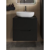 Тумба с раковиной Orange Line Li-60TubMDF+B05-480W, 60 см, подвесная, цвет черный матовый Soft Touch