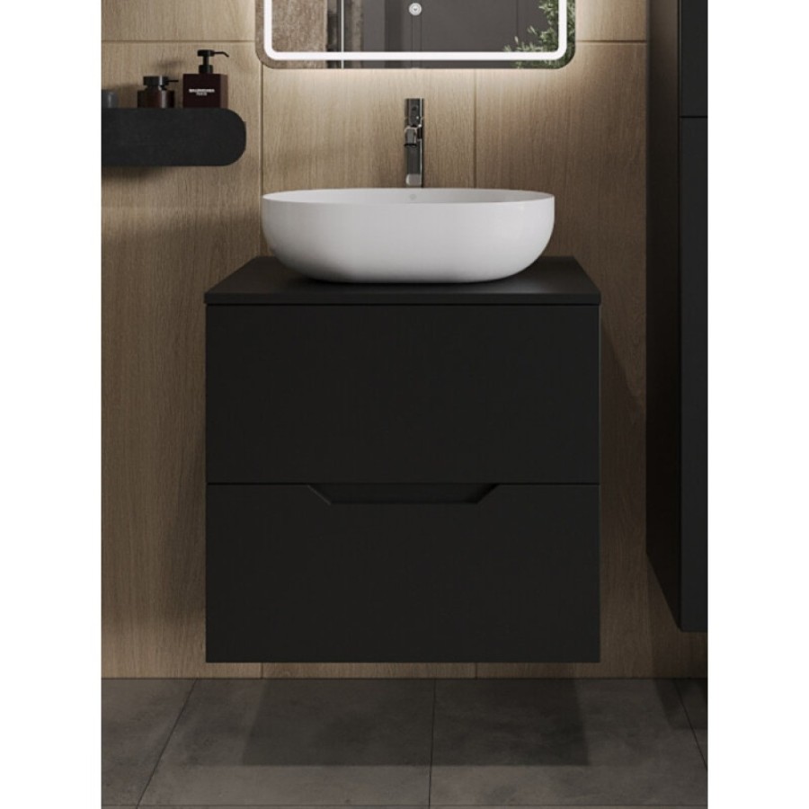 Тумба с раковиной Orange Line Li-60TubMDF+B05-480W, 60 см, подвесная, цвет черный матовый Soft Touch