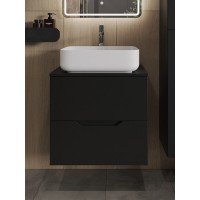 Тумба с раковиной Orange Line Li-60TubMDF+B05-500W, 60 см, подвесная, цвет черный матовый Soft Touch