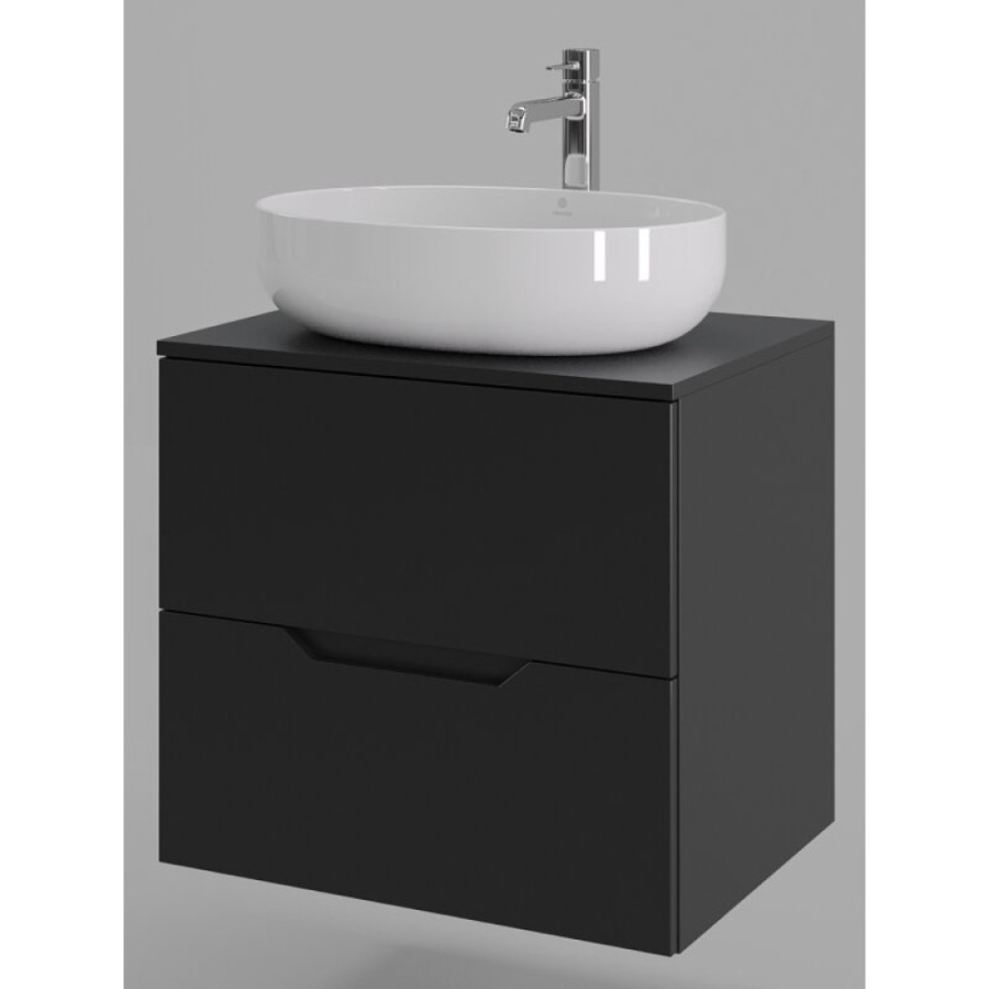 Тумба с раковиной Orange Line Li-60TubMDF+B05-520W, 60 см, подвесная, цвет черный матовый Soft Touch
