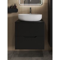 Тумба с раковиной Orange Line Li-60TubMDF+B05-520W, 60 см, подвесная, цвет черный матовый Soft Touch