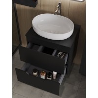Тумба с раковиной Orange Line Li-60TubMDF+B05-520W, 60 см, подвесная, цвет черный матовый Soft Touch