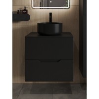 Тумба с раковиной Orange Line Li-60TubMDF+B07-345B, 60 см, подвесная, цвет черный матовый Soft Touch