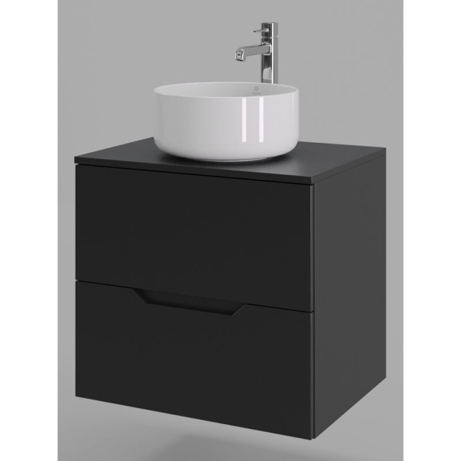 Тумба с раковиной Orange Line Li-60TubMDF+B07-345W, 60 см, подвесная, цвет черный матовый Soft Touch