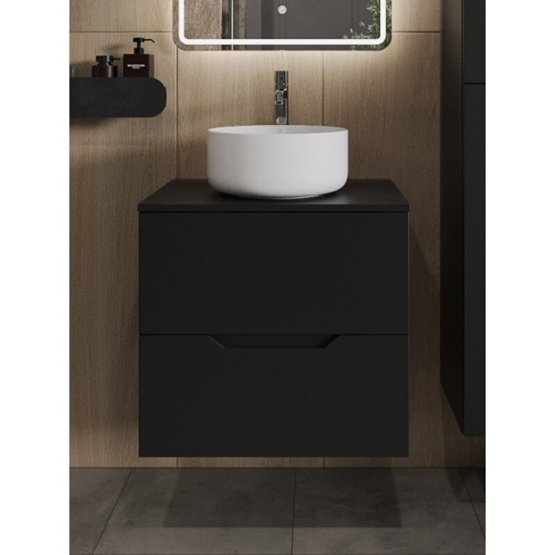 Тумба с раковиной Orange Line Li-60TubMDF+B07-345W, 60 см, подвесная, цвет черный матовый Soft Touch