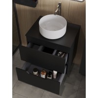 Тумба с раковиной Orange Line Li-60TubMDF+B07-345W, 60 см, подвесная, цвет черный матовый Soft Touch