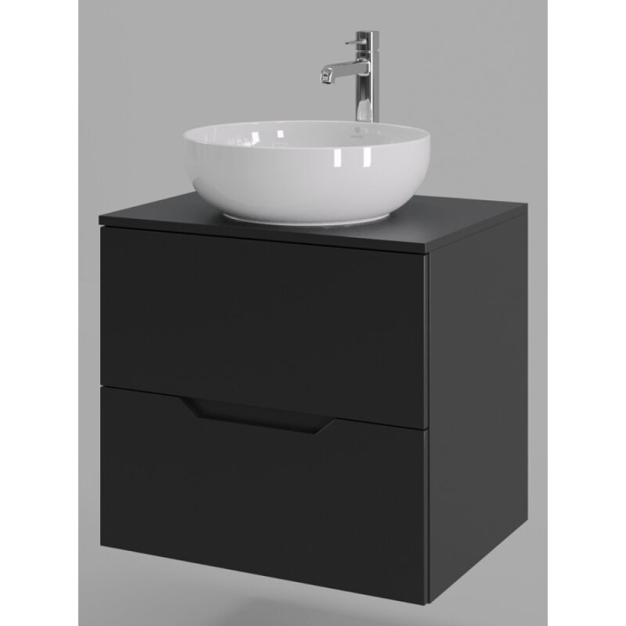 Тумба с раковиной Orange Line Li-60TubMDF+B07-420W, 60 см, подвесная, цвет черный матовый Soft Touch
