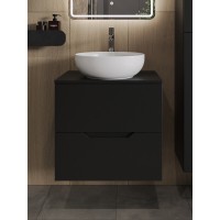 Тумба с раковиной Orange Line Li-60TubMDF+B07-420W, 60 см, подвесная, цвет черный матовый Soft Touch