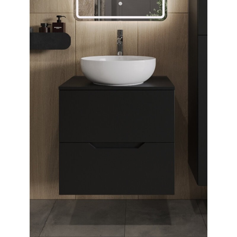 Тумба с раковиной Orange Line Li-60TubMDF+B07-420W, 60 см, подвесная, цвет черный матовый Soft Touch