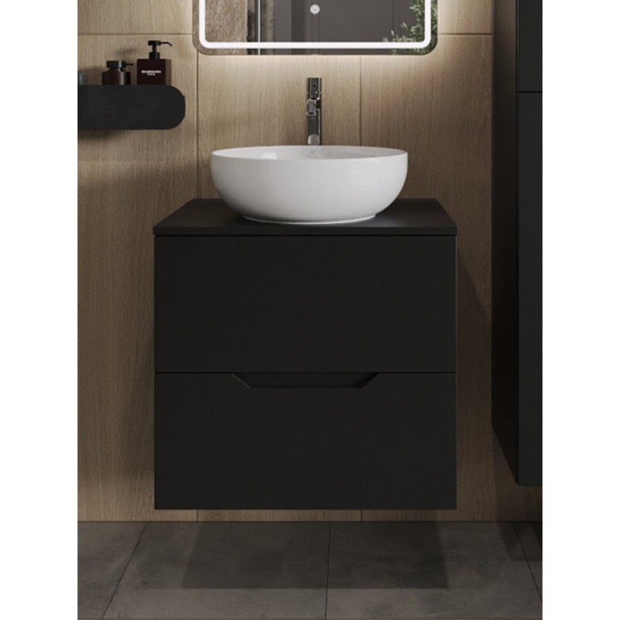 Тумба с раковиной Orange Line Li-60TubMDF+B07-420W, 60 см, подвесная, цвет черный матовый Soft Touch