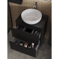 Тумба с раковиной Orange Line Li-60TubMDF+B07-420W, 60 см, подвесная, цвет черный матовый Soft Touch