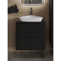 Тумба с раковиной Orange Line Li-60TubMDF+B07-500W, 60 см, подвесная, цвет черный матовый Soft Touch