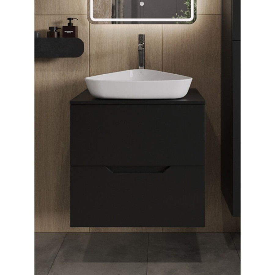Тумба с раковиной Orange Line Li-60TubMDF+B07-500W, 60 см, подвесная, цвет черный матовый Soft Touch
