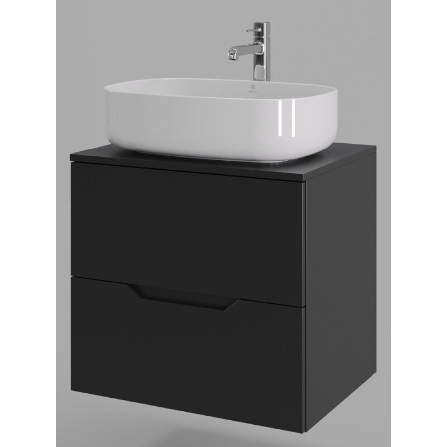Тумба с раковиной Orange Line Li-60TubMDF+B07-540W, 60 см, подвесная, цвет черный матовый Soft Touch