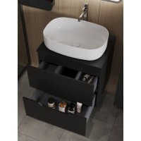 Тумба с раковиной Orange Line Li-60TubMDF+B07-540W, 60 см, подвесная, цвет черный матовый Soft Touch