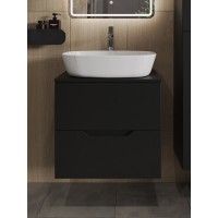 Тумба с раковиной Orange Line Li-60TubMDF+B08-500W, 60 см, подвесная, цвет черный матовый Soft Touch