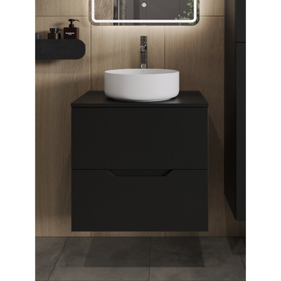 Тумба с раковиной Orange Line Li-60TubMDF+B09-360W, 60 см, подвесная, цвет черный матовый Soft Touch
