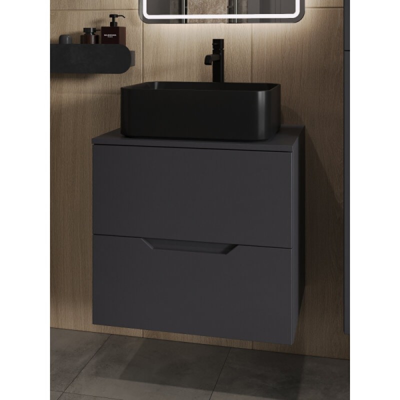 Тумба с раковиной Orange Line Li-60TugMDF+B02-460MB, 60 см, подвесная, графит матовый Soft Touch