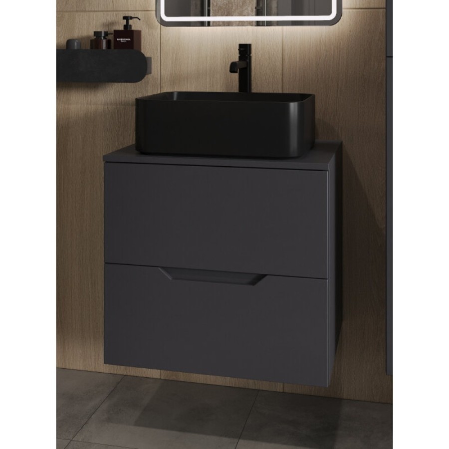 Тумба с раковиной Orange Line Li-60TugMDF+B02-460MB, 60 см, подвесная, графит матовый Soft Touch