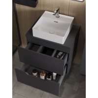 Тумба с раковиной Orange Line Li-60TugMDF+B04-405W, 60 см, подвесная, цвет графит матовый Soft Touch