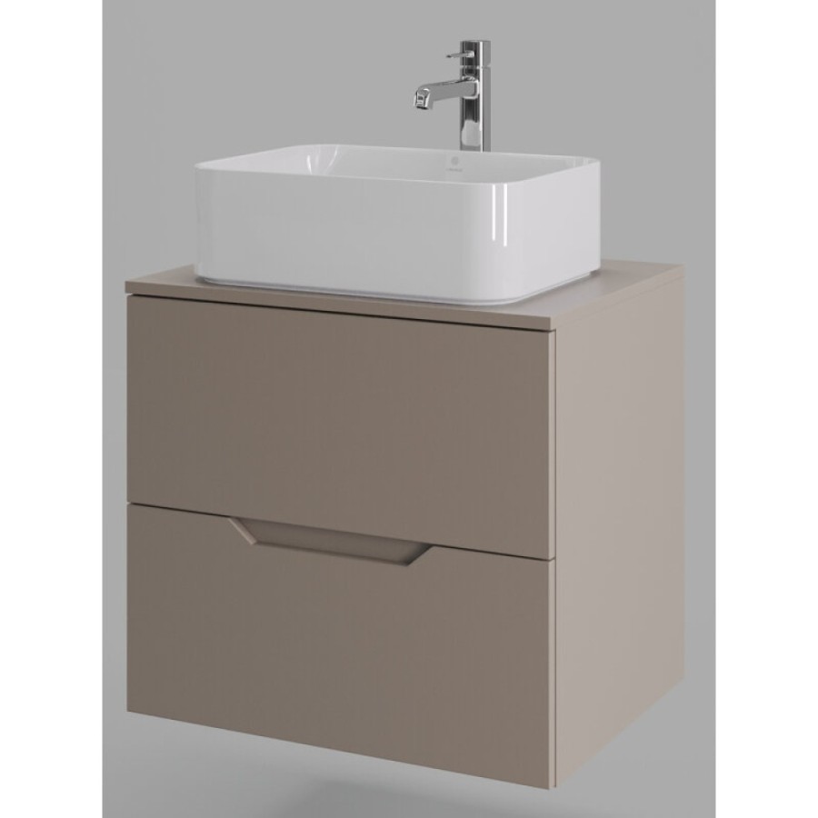 Тумба с раковиной Orange Line Li-60TuLMDF+B02-460W, 60 см, подвесная, цвет латте матовый Soft Touch