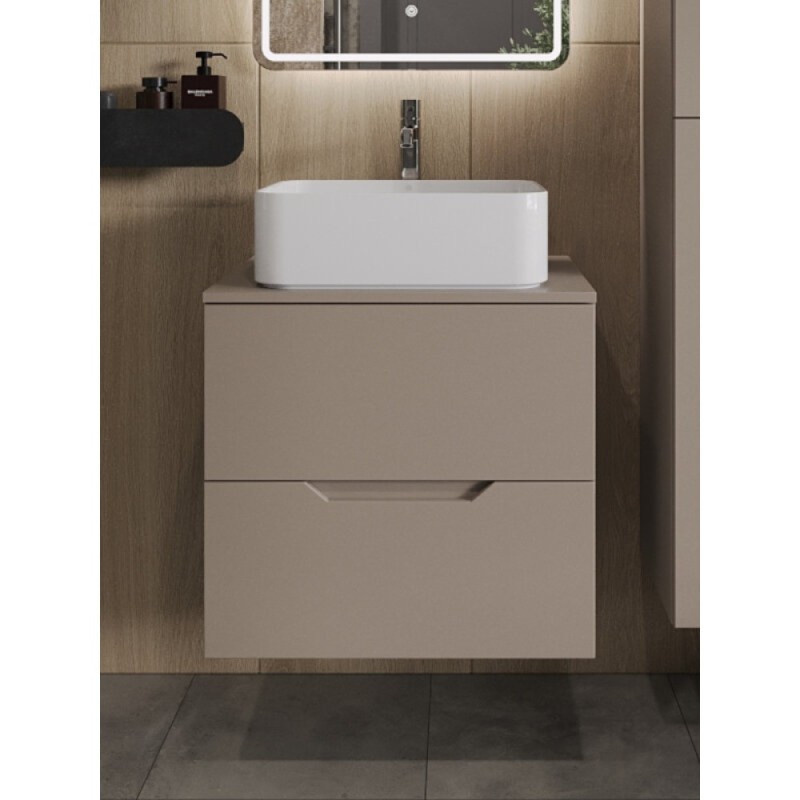 Тумба с раковиной Orange Line Li-60TuLMDF+B02-460W, 60 см, подвесная, цвет латте матовый Soft Touch