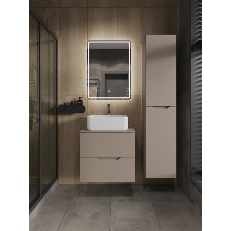 Тумба с раковиной Orange Line Li-60TuLMDF+B02-460W, 60 см, подвесная, цвет латте матовый Soft Touch