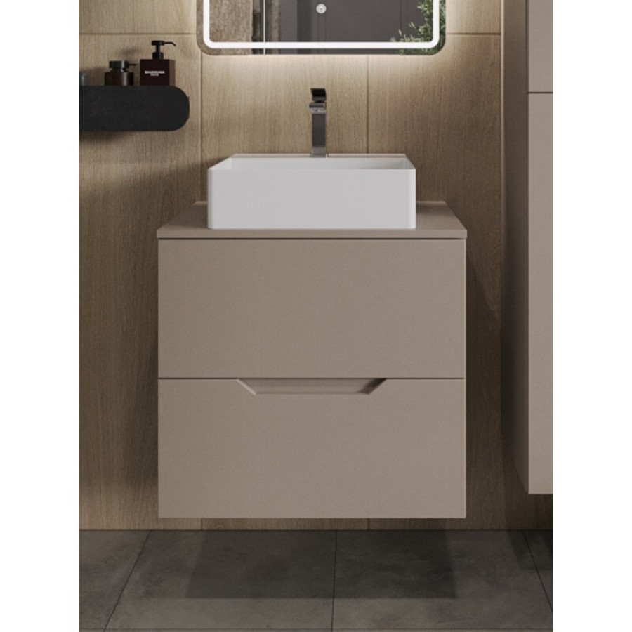 Тумба с раковиной Orange Line Li-60TuLMDF+B04-405W, 60 см, подвесная, цвет латте матовый Soft Touch
