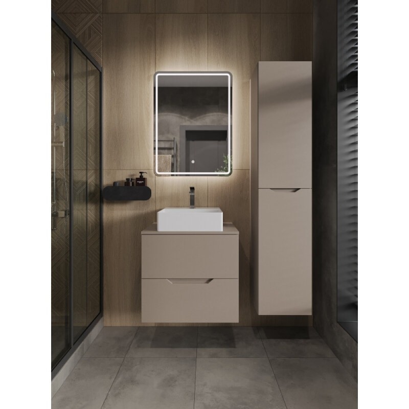 Тумба с раковиной Orange Line Li-60TuLMDF+B04-405W, 60 см, подвесная, цвет латте матовый Soft Touch