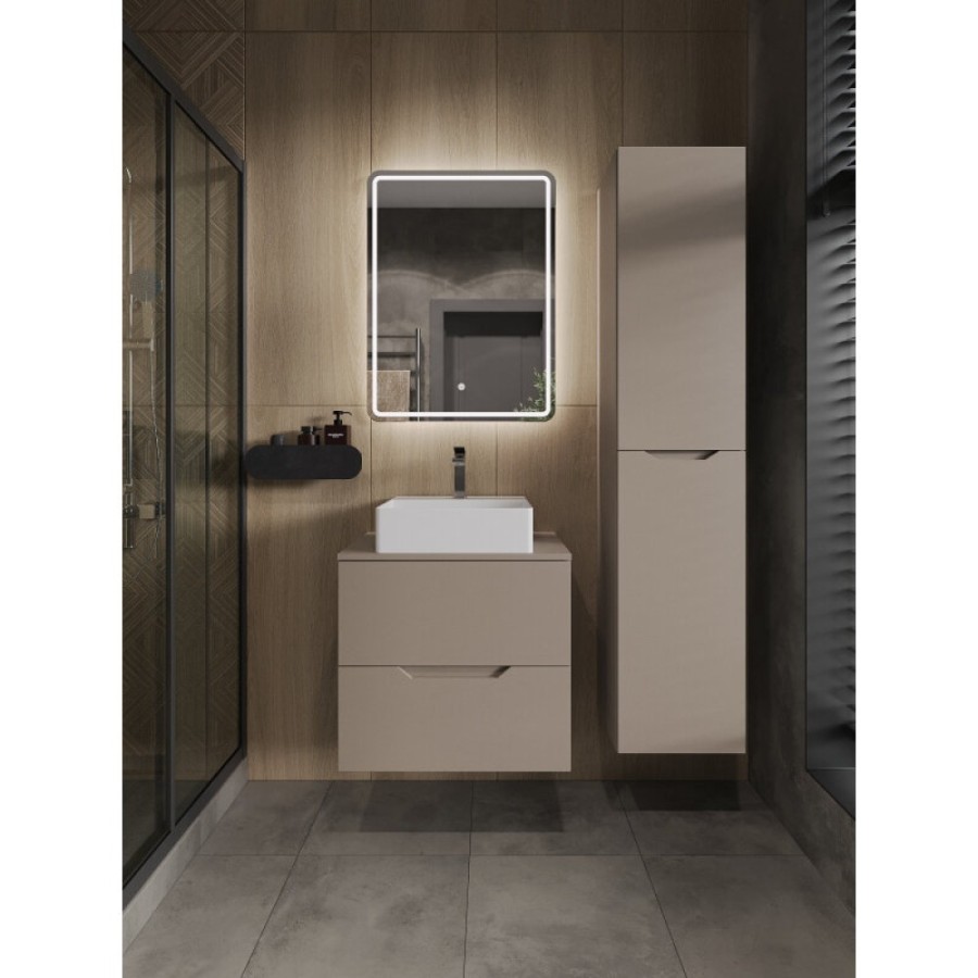 Тумба с раковиной Orange Line Li-60TuLMDF+B04-405W, 60 см, подвесная, цвет латте матовый Soft Touch